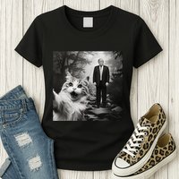 Funny Surprised Scared Cat Selfie With D.Trump Womens T-Shirt