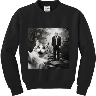 Funny Surprised Scared Cat Selfie With D.Trump Kids Sweatshirt