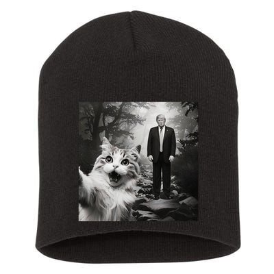 Funny Surprised Scared Cat Selfie With D.Trump Short Acrylic Beanie