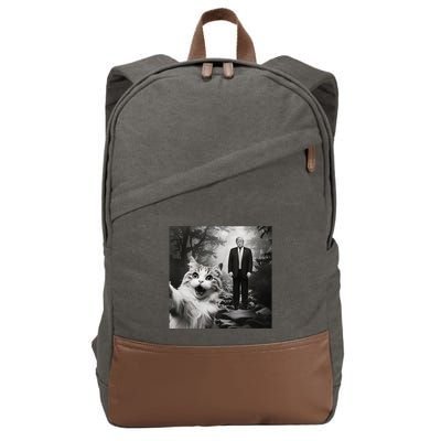 Funny Surprised Scared Cat Selfie With D.Trump Cotton Canvas Backpack