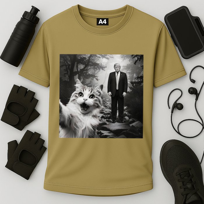 Funny Surprised Scared Cat Selfie With D.Trump Performance Shirt