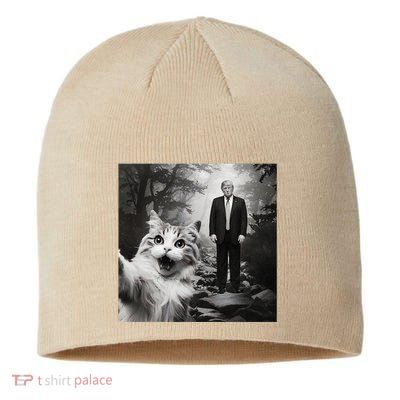 Funny Surprised Scared Cat Selfie With D.Trump Sustainable Beanie