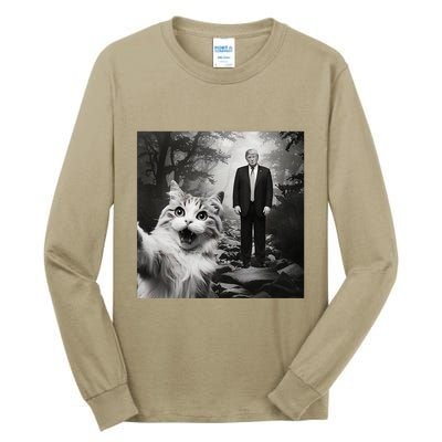 Funny Surprised Scared Cat Selfie With D.Trump Tall Long Sleeve T-Shirt