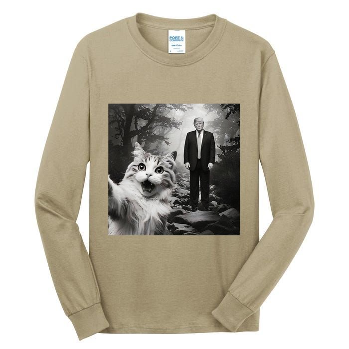 Funny Surprised Scared Cat Selfie With D.Trump Tall Long Sleeve T-Shirt