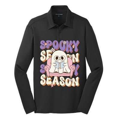 Funny Saying Spooky Season Halloween Ghost Teacher Silk Touch Performance Long Sleeve Polo