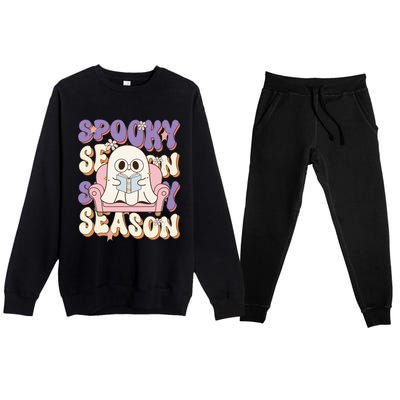 Funny Saying Spooky Season Halloween Ghost Teacher Premium Crewneck Sweatsuit Set