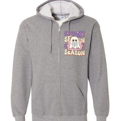 Funny Saying Spooky Season Halloween Ghost Teacher Full Zip Hoodie