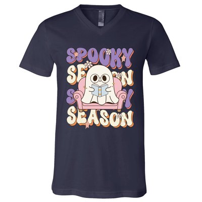 Funny Saying Spooky Season Halloween Ghost Teacher V-Neck T-Shirt