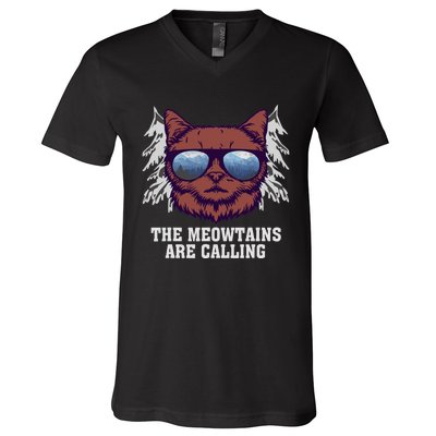 Funny Saying Ski Lover Mountain Skier And Cats V-Neck T-Shirt