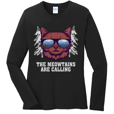 Funny Saying Ski Lover Mountain Skier And Cats Ladies Long Sleeve Shirt