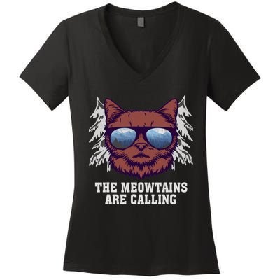 Funny Saying Ski Lover Mountain Skier And Cats Women's V-Neck T-Shirt