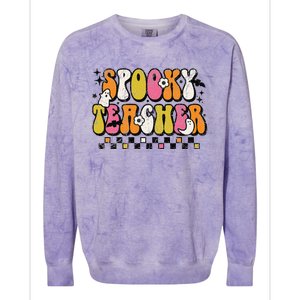 Funny Spooky Season Retro Spooky Teacher Halloween Costume Day Colorblast Crewneck Sweatshirt