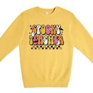 Funny Spooky Season Retro Spooky Teacher Halloween Costume Day Premium Crewneck Sweatshirt