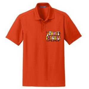 Funny Spooky Season Retro Spooky Teacher Halloween Costume Day Dry Zone Grid Polo