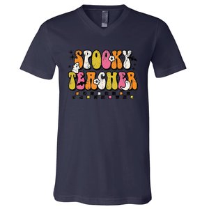 Funny Spooky Season Retro Spooky Teacher Halloween Costume Day V-Neck T-Shirt