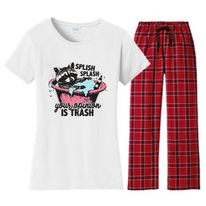 Funny Sarcastic Splish Splash Your Opinion Is Trash Raccoon Women's Flannel Pajama Set