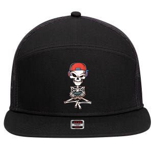 Funny Skeleton Skull Video Gamer Halloween Outfit 7 Panel Mesh Trucker Snapback Hat