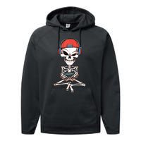 Funny Skeleton Skull Video Gamer Halloween Outfit Performance Fleece Hoodie