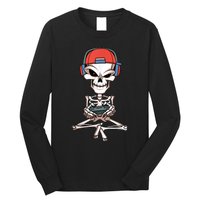 Funny Skeleton Skull Video Gamer Halloween Outfit Long Sleeve Shirt