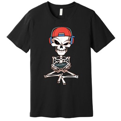 Funny Skeleton Skull Video Gamer Halloween Outfit Premium T-Shirt