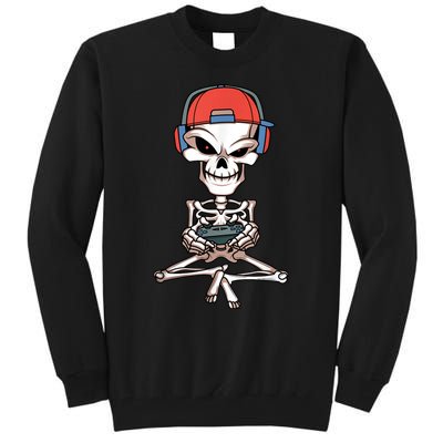 Funny Skeleton Skull Video Gamer Halloween Outfit Tall Sweatshirt