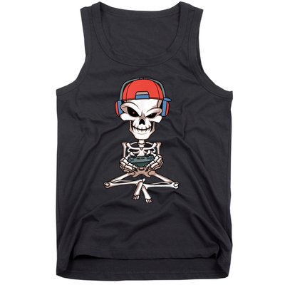 Funny Skeleton Skull Video Gamer Halloween Outfit Tank Top