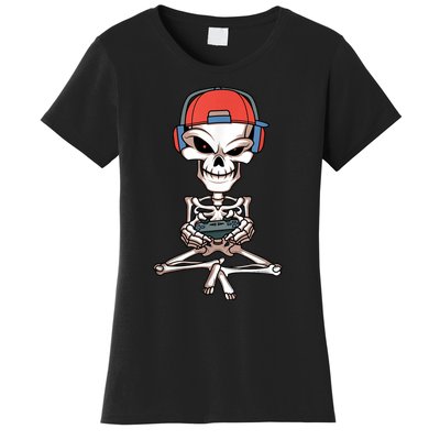 Funny Skeleton Skull Video Gamer Halloween Outfit Women's T-Shirt