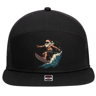 Fun Surfing Santa Christmas Santa Catching Waves Surf Lover 7 Panel Mesh Trucker Snapback Hat