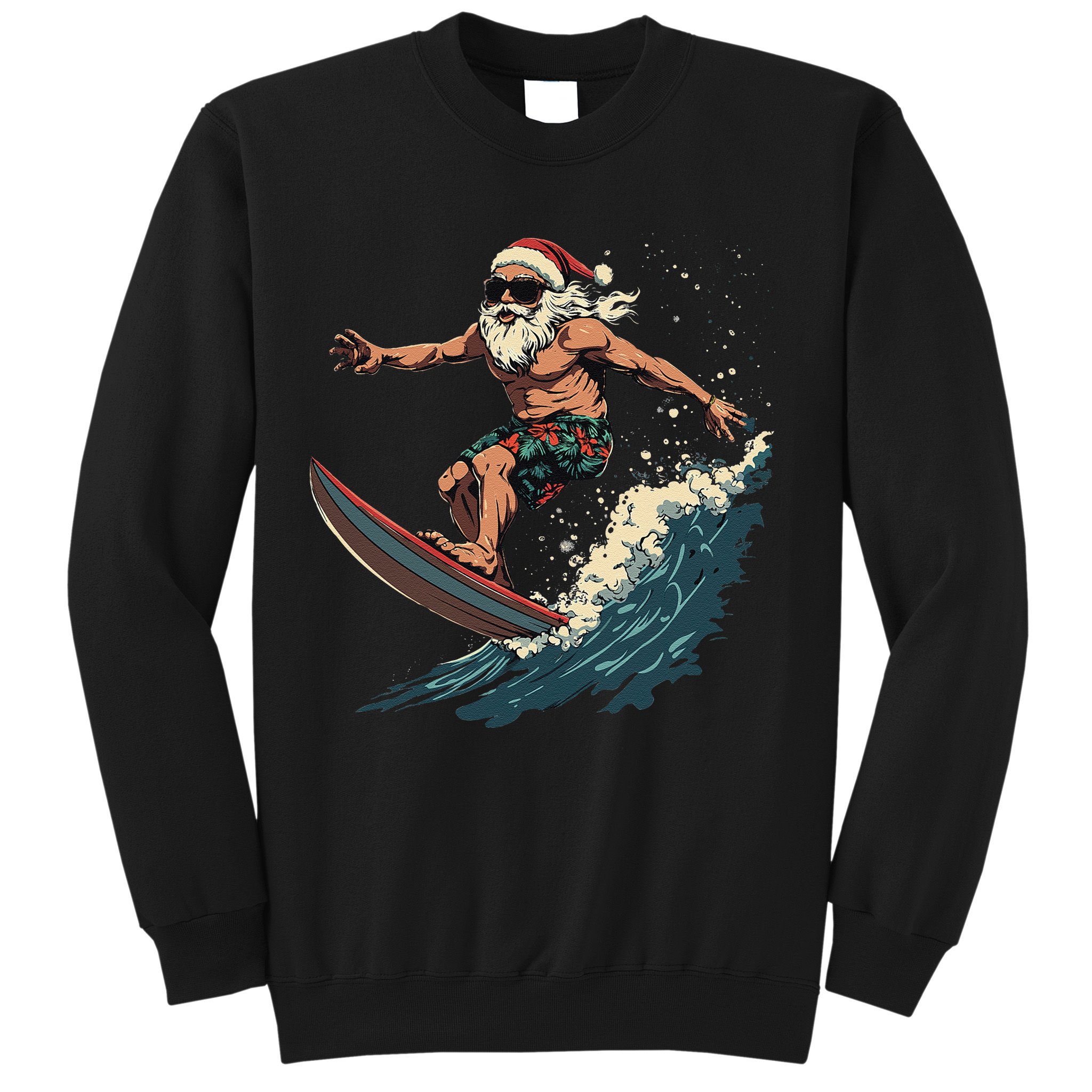 Fun Surfing Santa Christmas Santa Catching Waves Surf Lover Sweatshirt