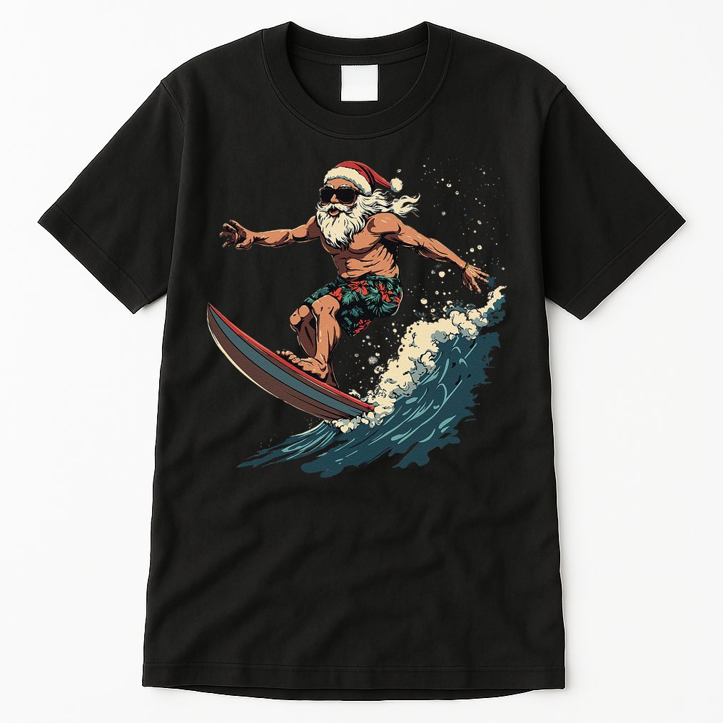 Fun Surfing Santa Christmas Santa Catching Waves Surf Lover Tall T-Shirt