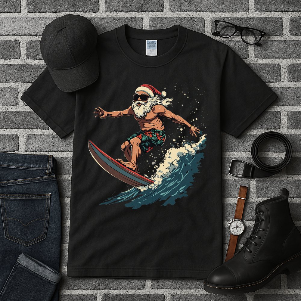 Fun Surfing Santa Christmas Santa Catching Waves Surf Lover Tall T-Shirt