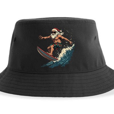 Fun Surfing Santa Christmas Santa Catching Waves Surf Lover Sustainable Bucket Hat