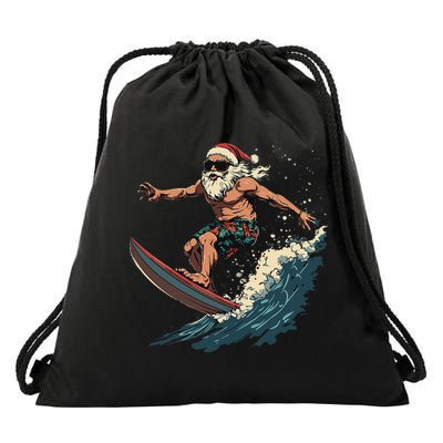 Fun Surfing Santa Christmas Santa Catching Waves Surf Lover Drawstring Bag