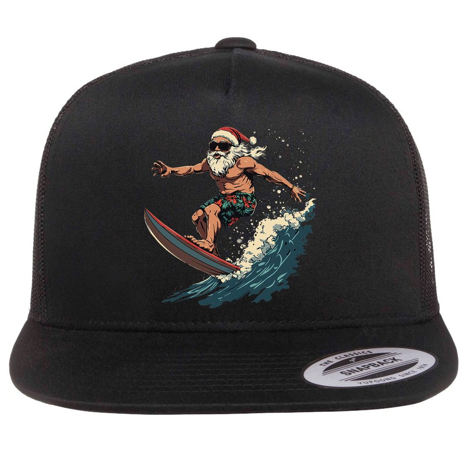 Fun Surfing Santa Christmas Santa Catching Waves Surf Lover Flat Bill Trucker Hat