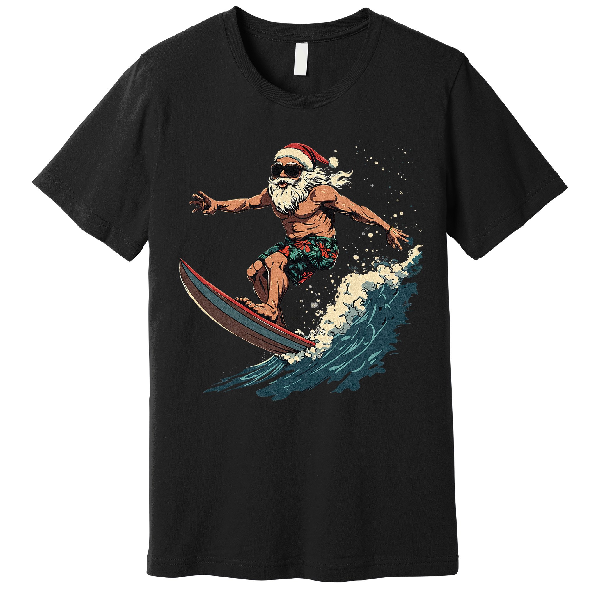 Fun Surfing Santa Christmas Santa Catching Waves Surf Lover Premium T-Shirt