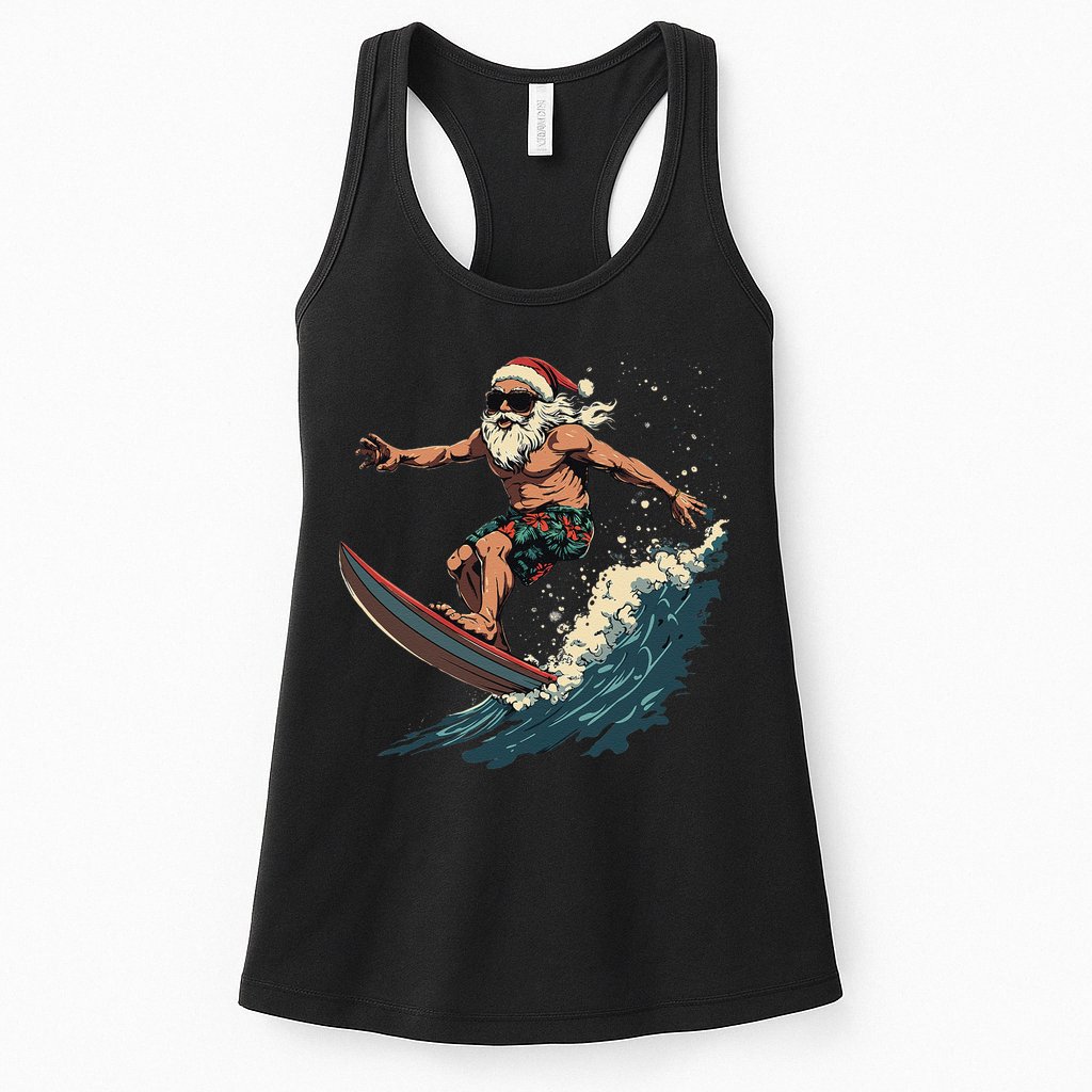 Fun Surfing Santa Christmas Santa Catching Waves Surf Lover Womens Tank Top
