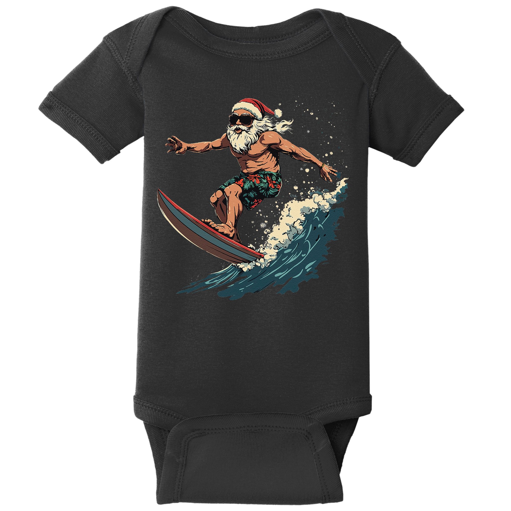 Fun Surfing Santa Christmas Santa Catching Waves Surf Lover Baby Bodysuit