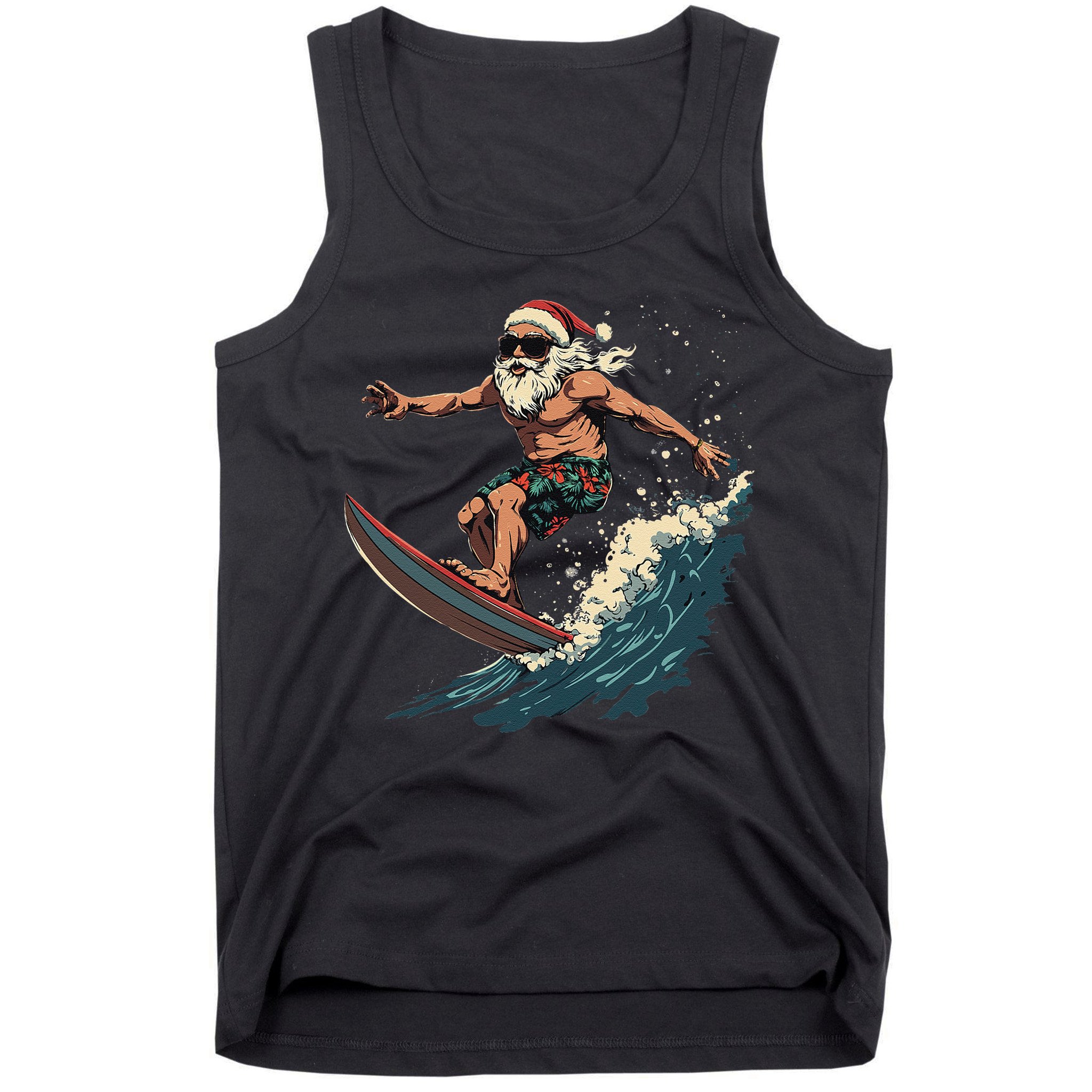 Fun Surfing Santa Christmas Santa Catching Waves Surf Lover Tank Top