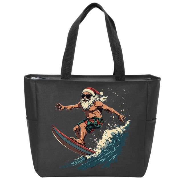 Fun Surfing Santa Christmas Santa Catching Waves Surf Lover Zip Tote Bag