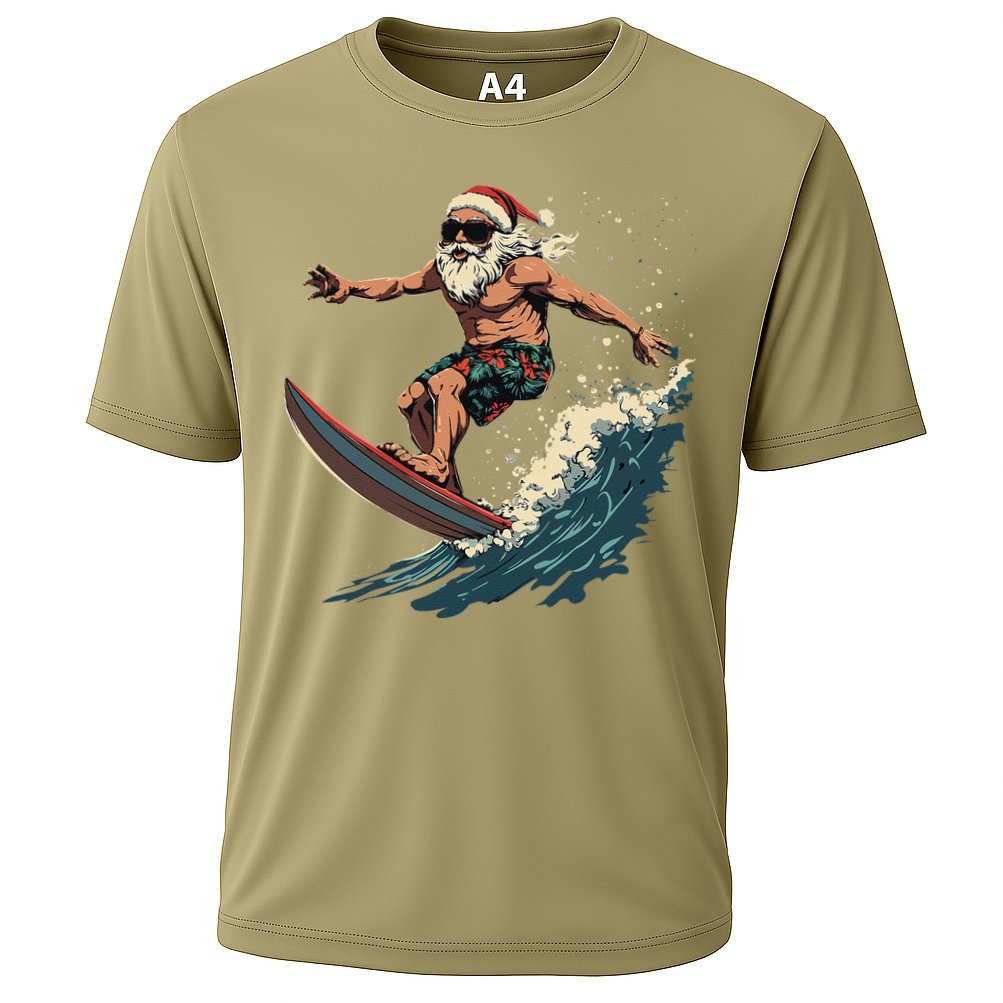Fun Surfing Santa Christmas Santa Catching Waves Surf Lover Cooling Performance Crew T-Shirt