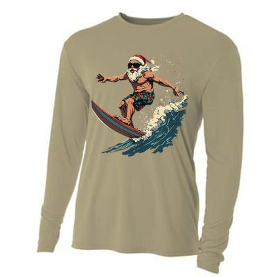 Fun Surfing Santa Christmas Santa Catching Waves Surf Lover Cooling Performance Long Sleeve Crew