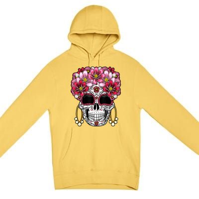 Floral Sugar Skeleton Cool Graphic Skull Premium Pullover Hoodie