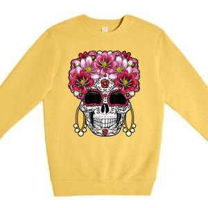 Floral Sugar Skeleton Cool Graphic Skull Premium Crewneck Sweatshirt