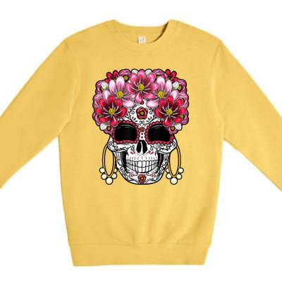 Floral Sugar Skeleton Cool Graphic Skull Premium Crewneck Sweatshirt