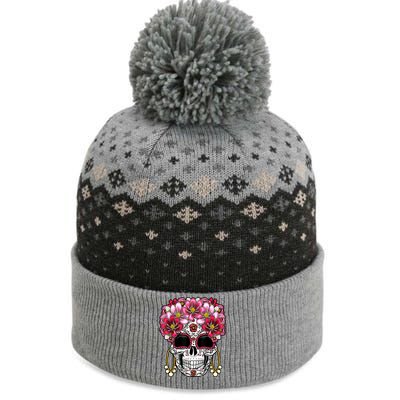 Floral Sugar Skeleton Cool Graphic Skull The Baniff Cuffed Pom Beanie