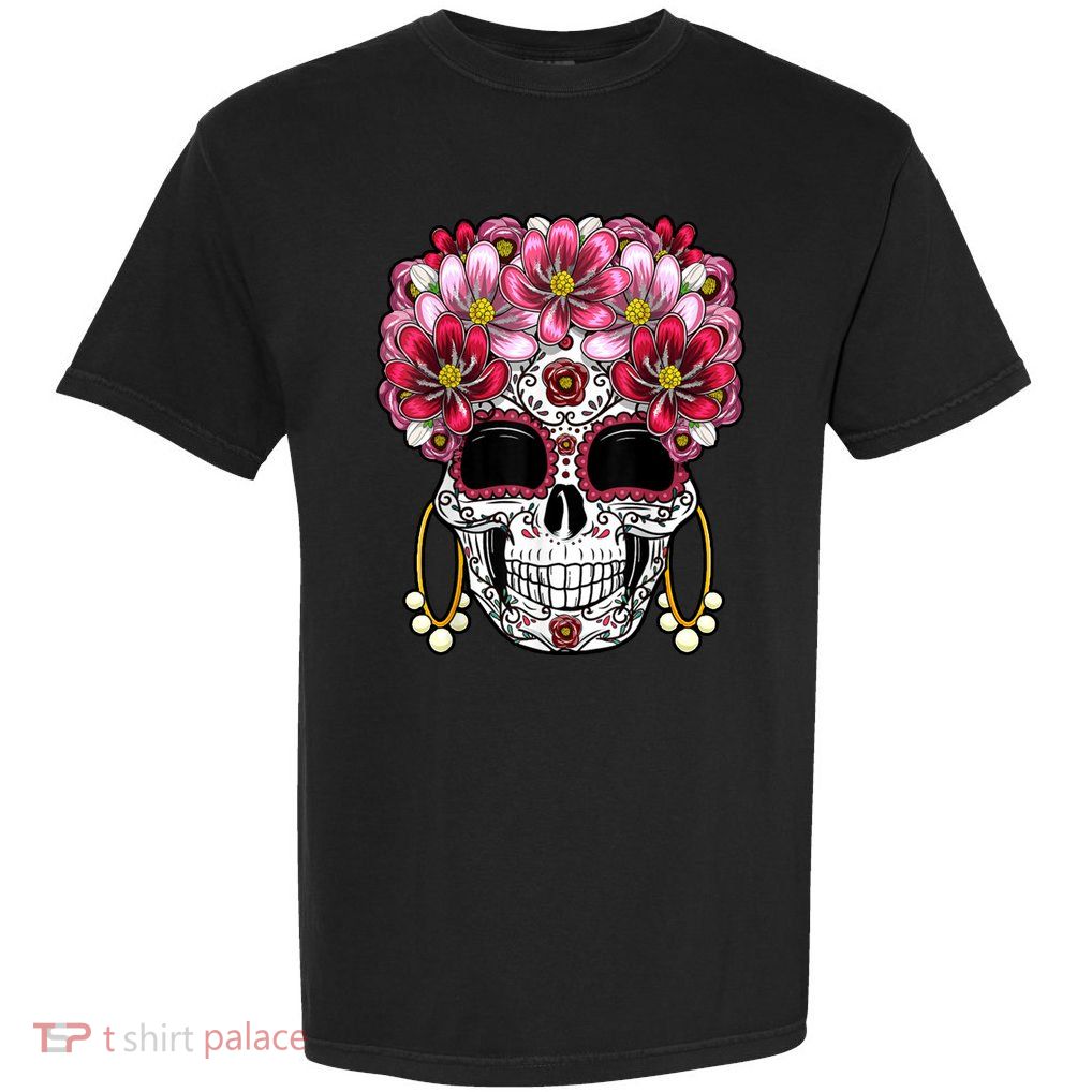 Floral Sugar Skeleton Cool Graphic Skull Garment-Dyed Heavyweight T-Shirt