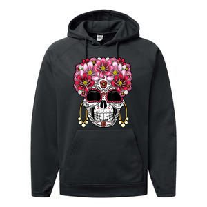 Floral Sugar Skeleton Cool Graphic Skull Performance Fleece Hoodie