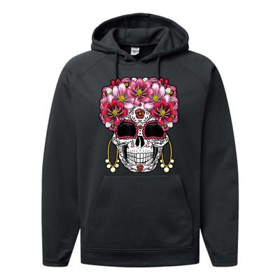 Floral Sugar Skeleton Cool Graphic Skull Performance Fleece Hoodie