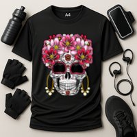 Floral Sugar Skeleton Cool Graphic Skull Cooling Performance Crew T-Shirt