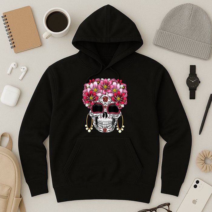 Floral Sugar Skeleton Cool Graphic Skull Hoodie